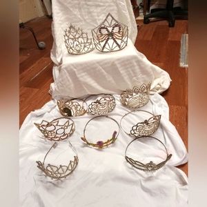 10 Metal Head crowns , Vintage  Rhinestones Decorative Settings Great to Good